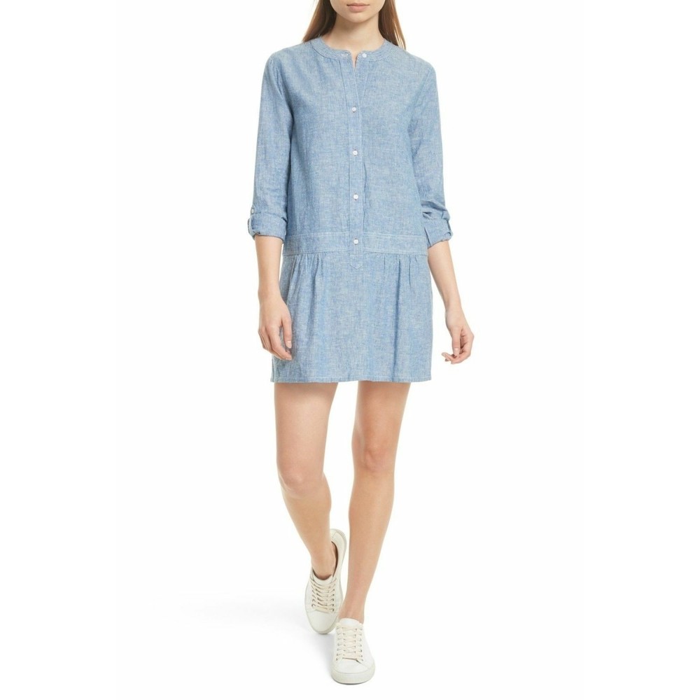 SOFT JOIE Amiri Long Sleeve Chambray Flounce Dress